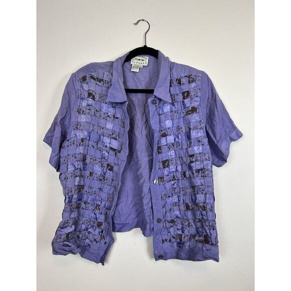 vintage country wear casuals button down short sleeve quilted top Md cottagecore - Picture 4 of 7